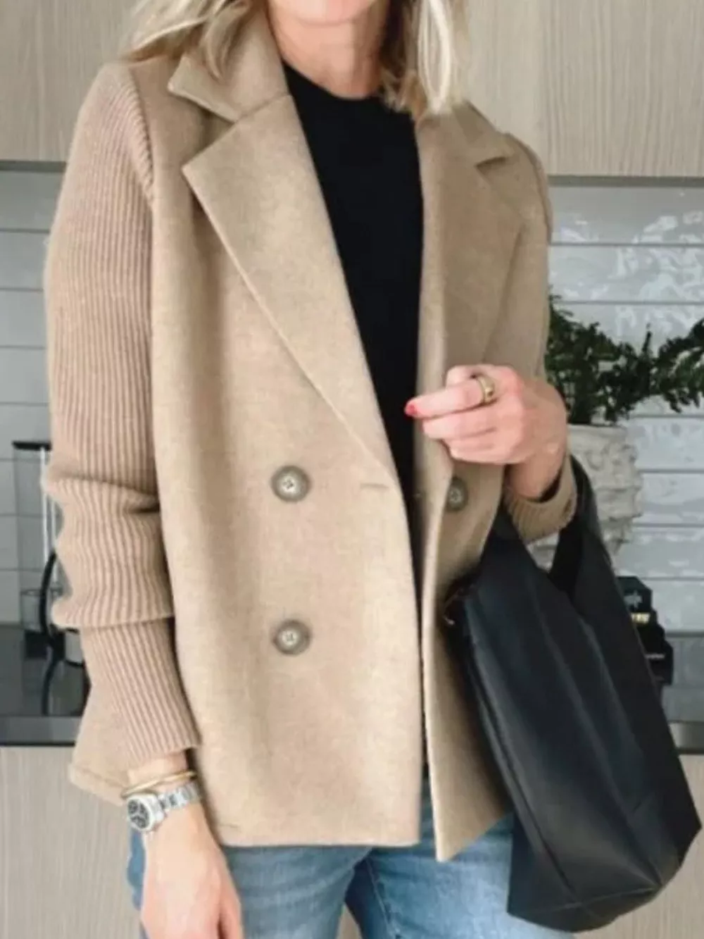 Full Size Knit Sleeve Double-Breasted Outerwear Plus Size, image 14