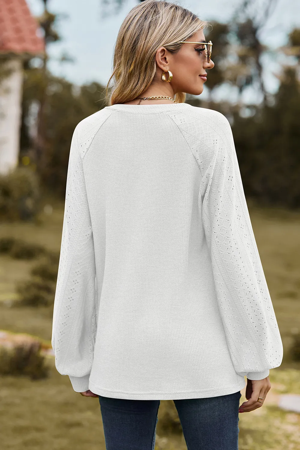Eyelet Notched Raglan Sleeve T-Shirt, image 18