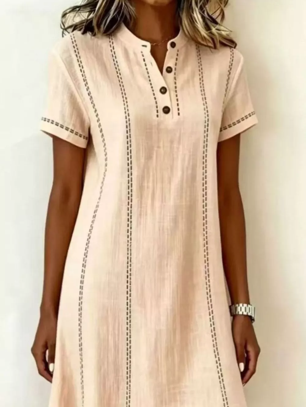 Full Size Button Detail Short Sleeve Shift Dress Plus Size