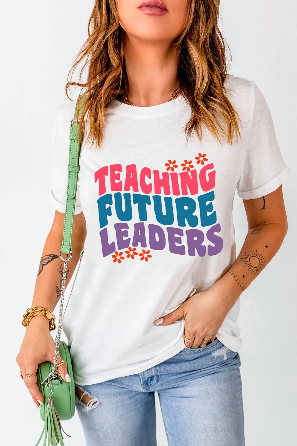Letter Graphic Round Neck Short Sleeve T-Shirt, image 4