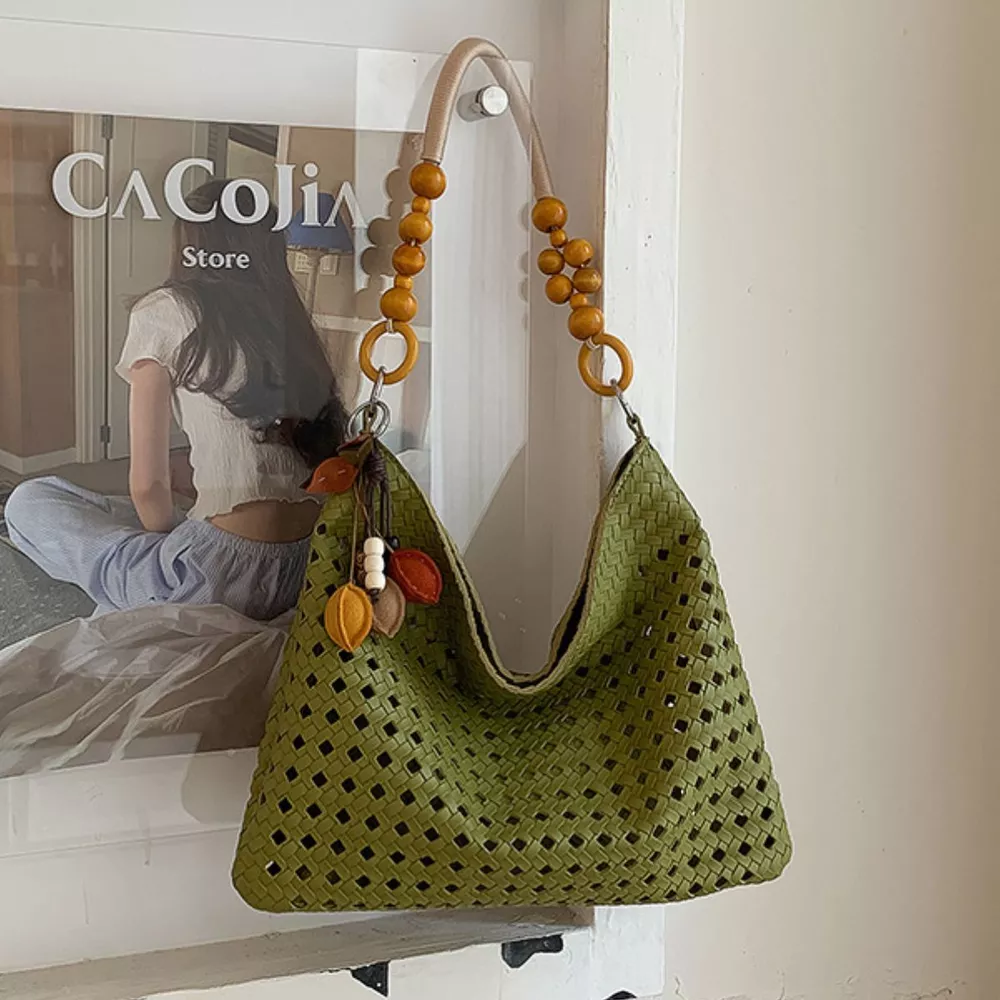 Cutout Shoulder Bag with Beaded Handle