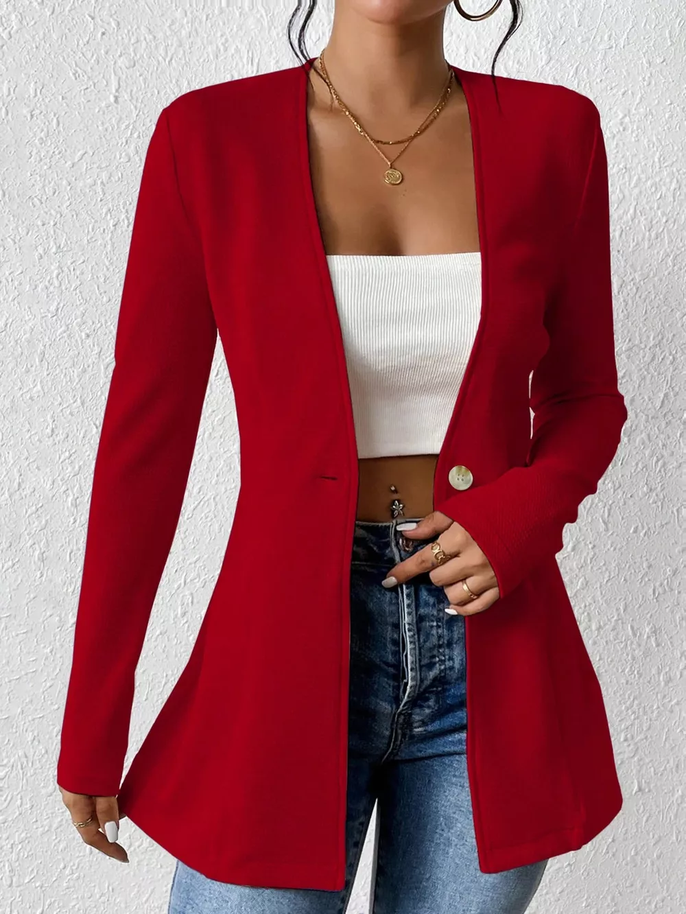 One Button Long Sleeve Blazer, image 4