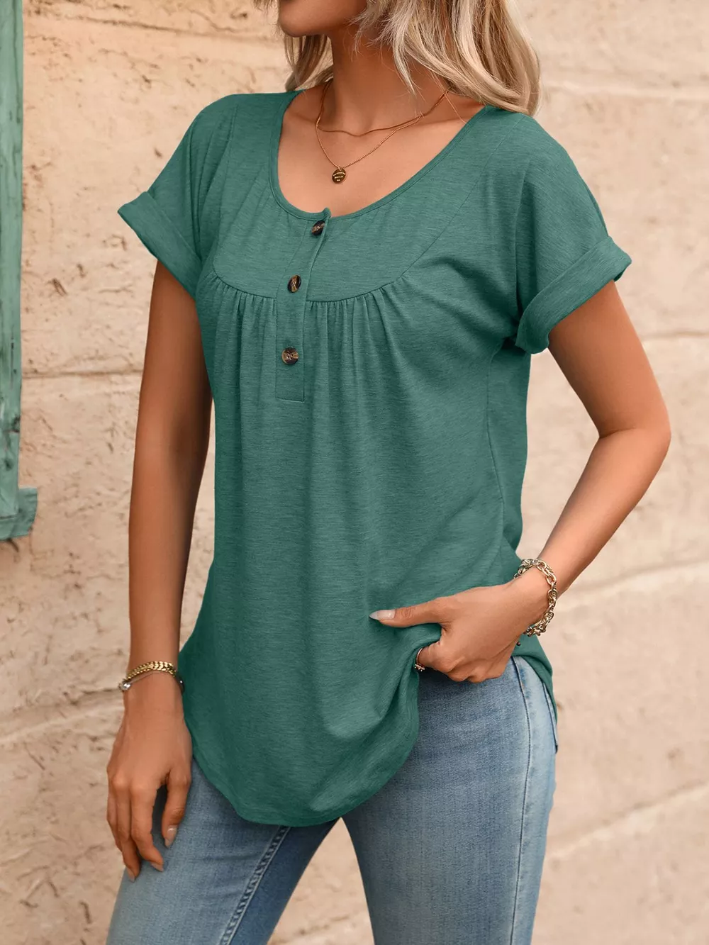 Casual Button Detail Henley T-Shirt, image 21