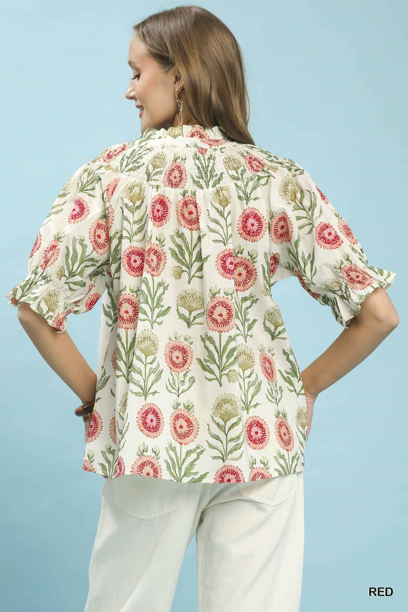 Floral Button-Front Short Sleeve Top, image 3