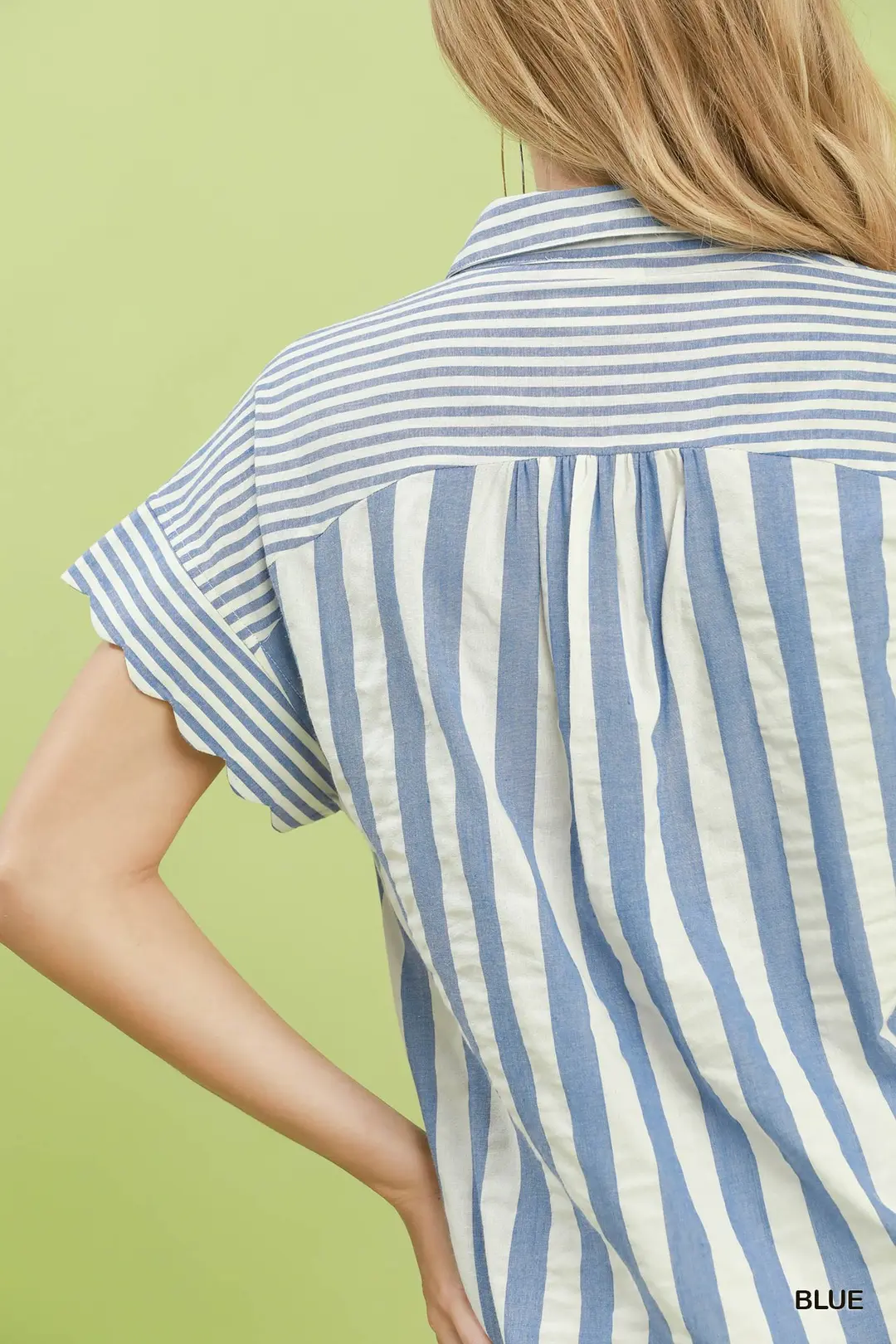 Striped Button Front Flutter Sleeve Top, image 4