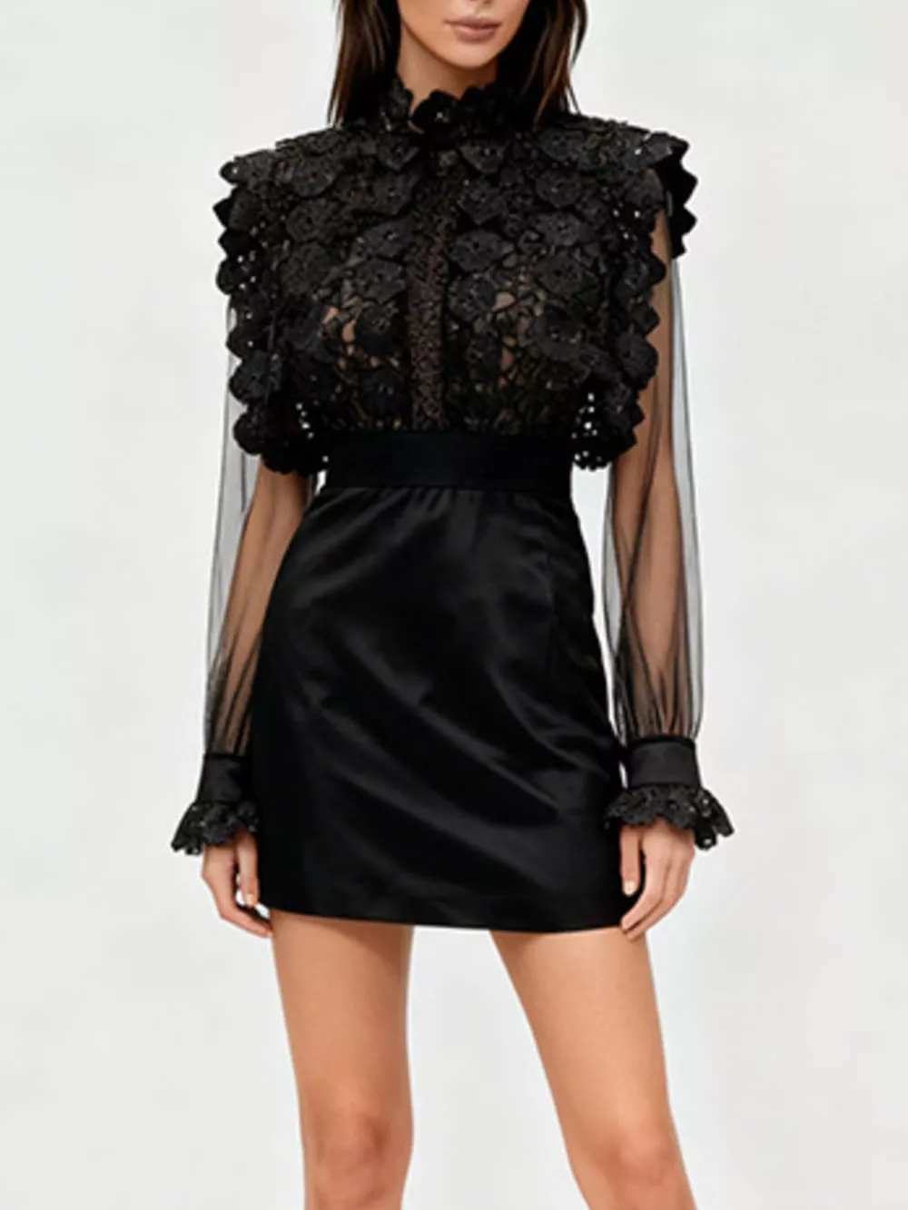 Lace Sheer Sleeve Mini Dress, image 6