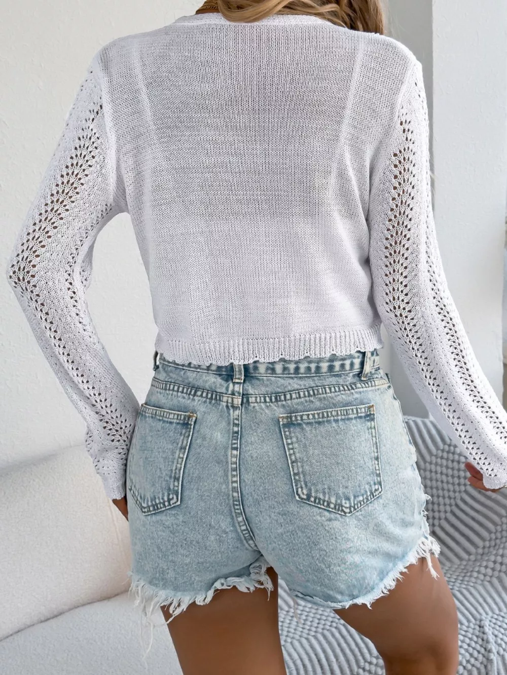 Crochet Knit Tie Front Cropped Cardigan, image 12