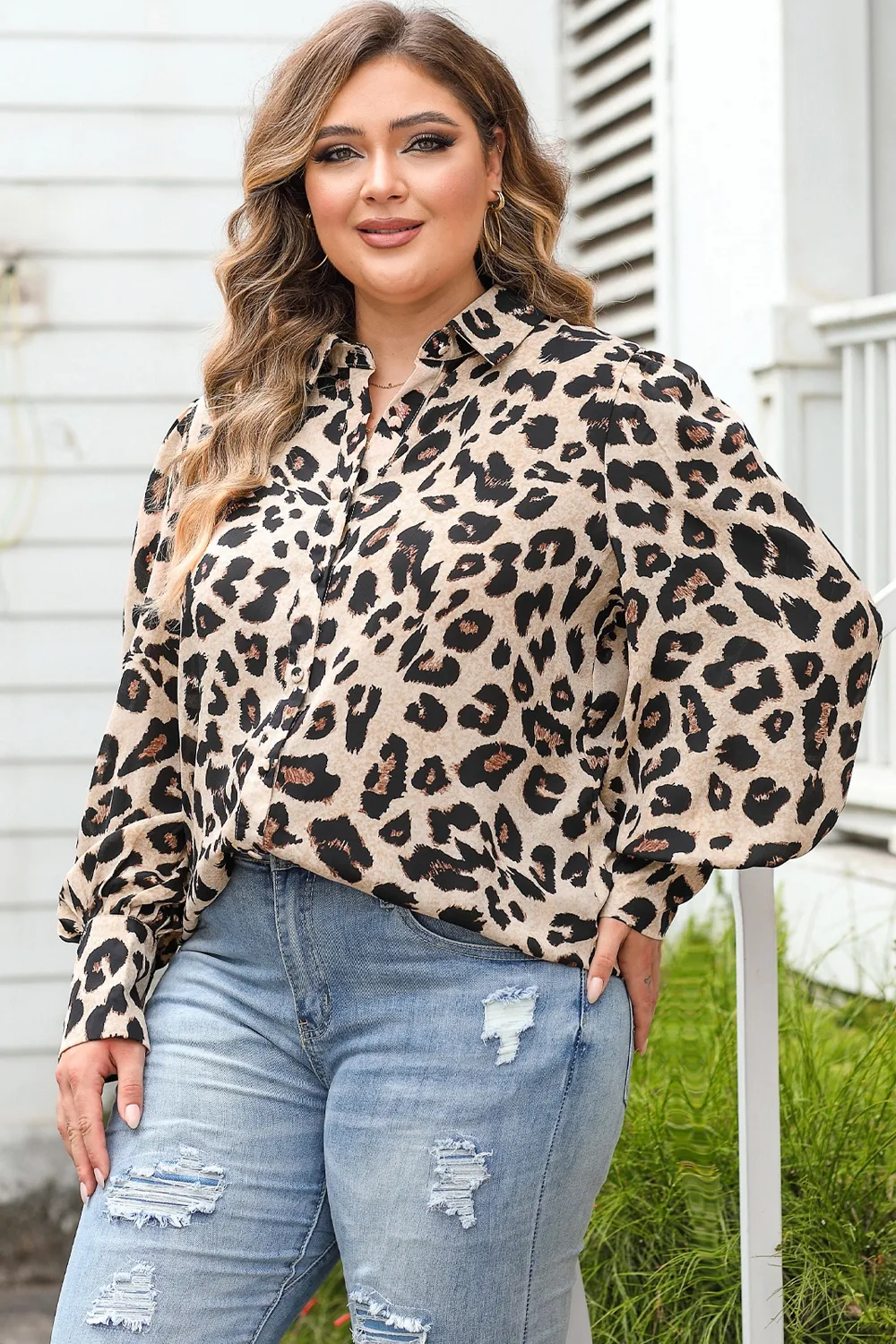Plus Size Printed Long Sleeve Shirt, image 5
