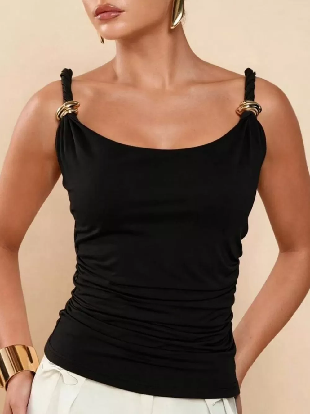 Gold-Tone Ring Twisted Strap Cami, image 4