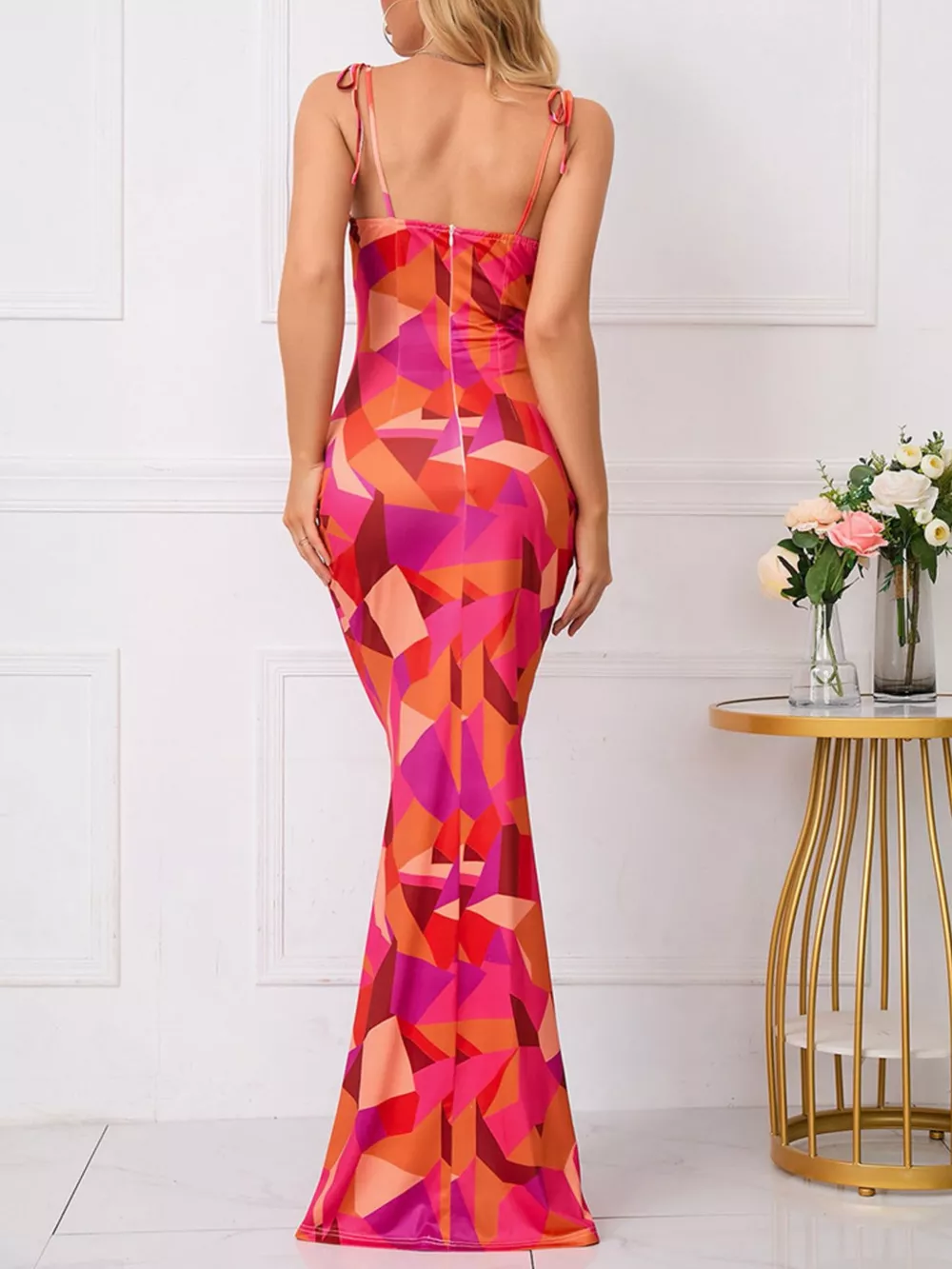 Floral Print Tie Strap Bodycon Maxi Dress, image 4