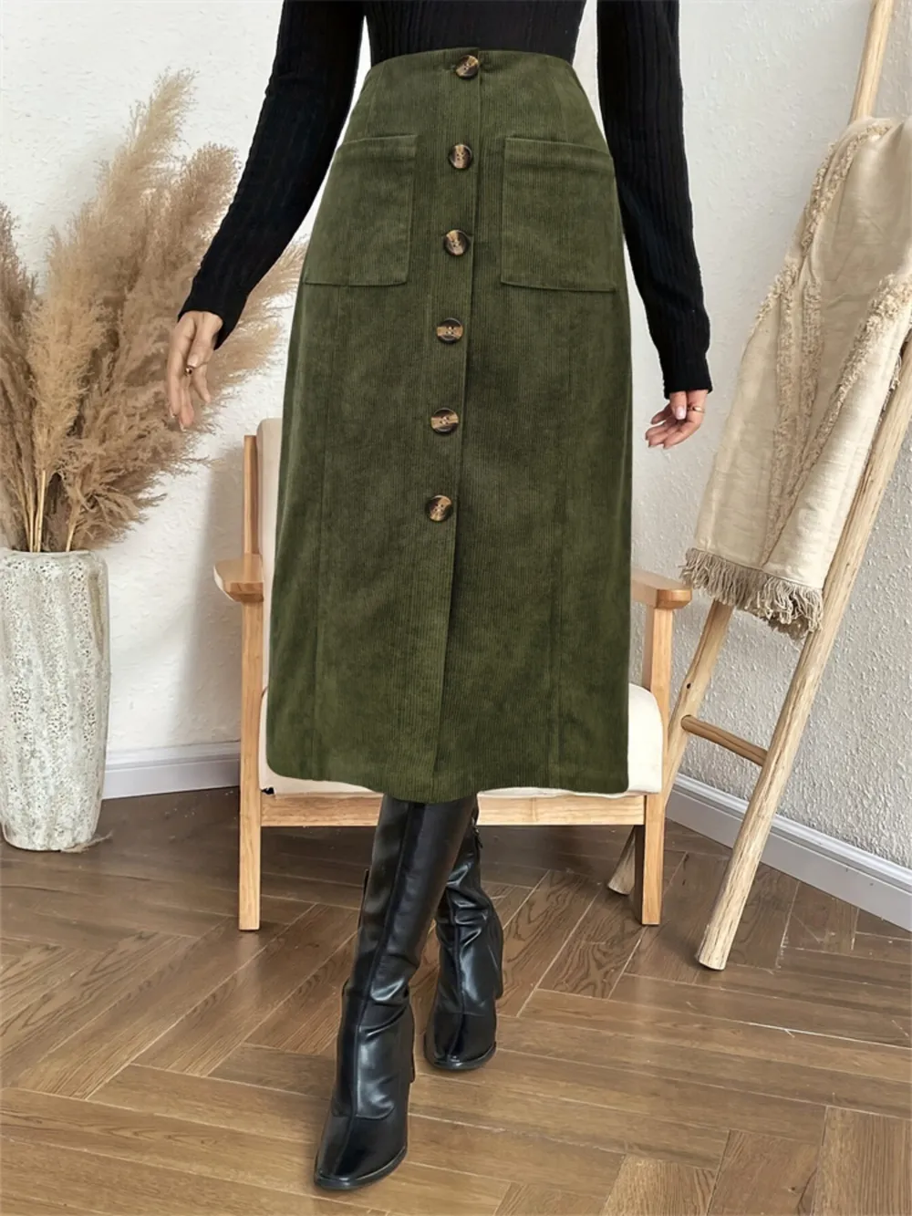 Pocketed Back Elastic Waist Skirt, image 3