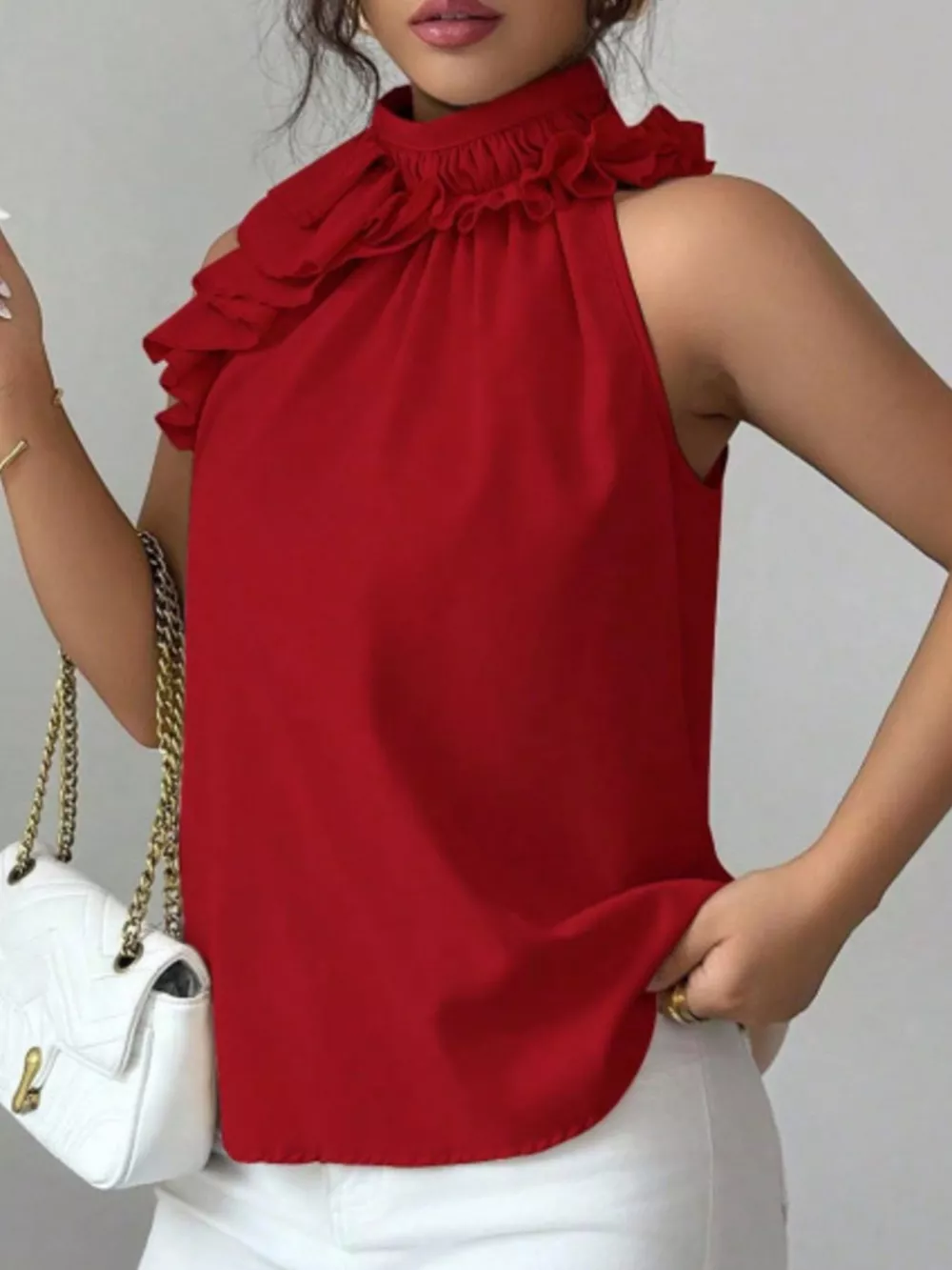 Ruffle High Neck Sleeveless Top, image 13