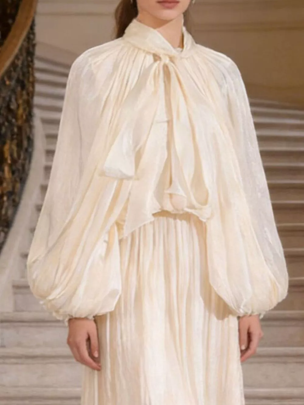 Tie Front Balloon Sleeve Midi Dress, image 3