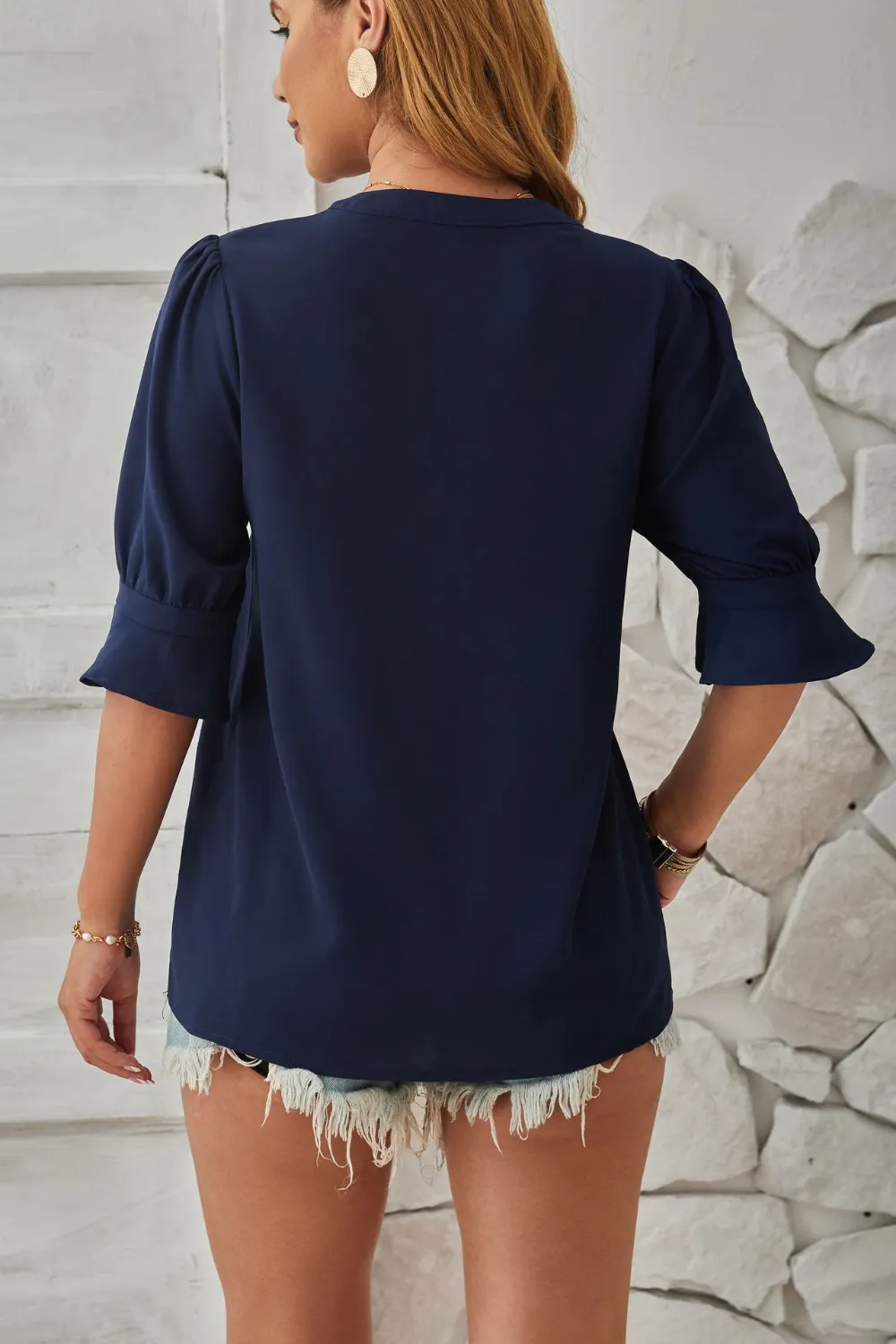 Notched Half Sleeve Blouse, image 16