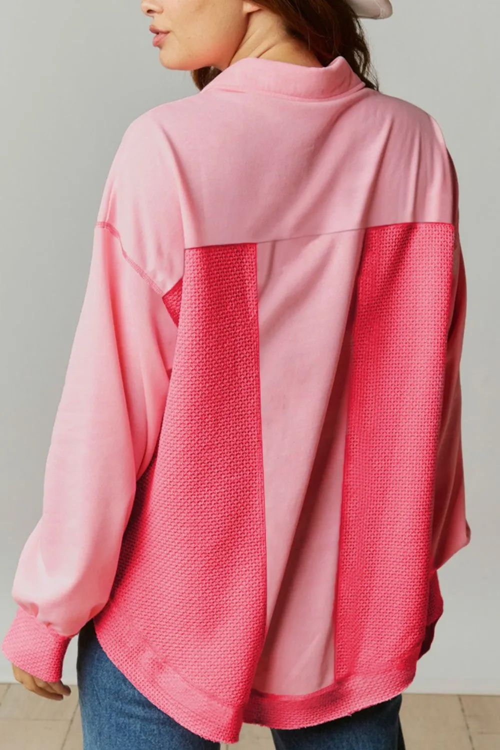 Two Tone Button Up Drop Shoulder Shacket, image 4