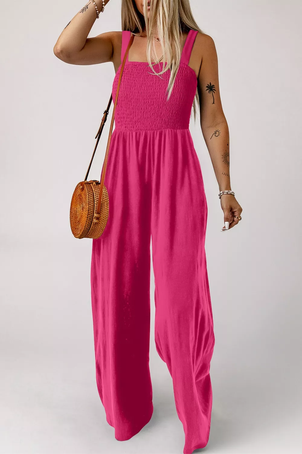 Smocked Bodice Wide Leg Jumpsuit, image 4