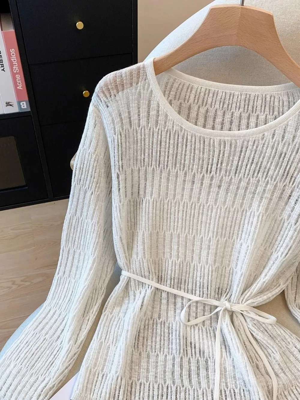 Long Sleeve Knit Top with Tie Detail, image 6