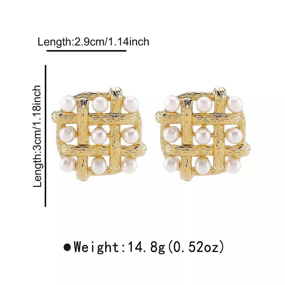 Pearl Grid Square Stud Earrings, image 6