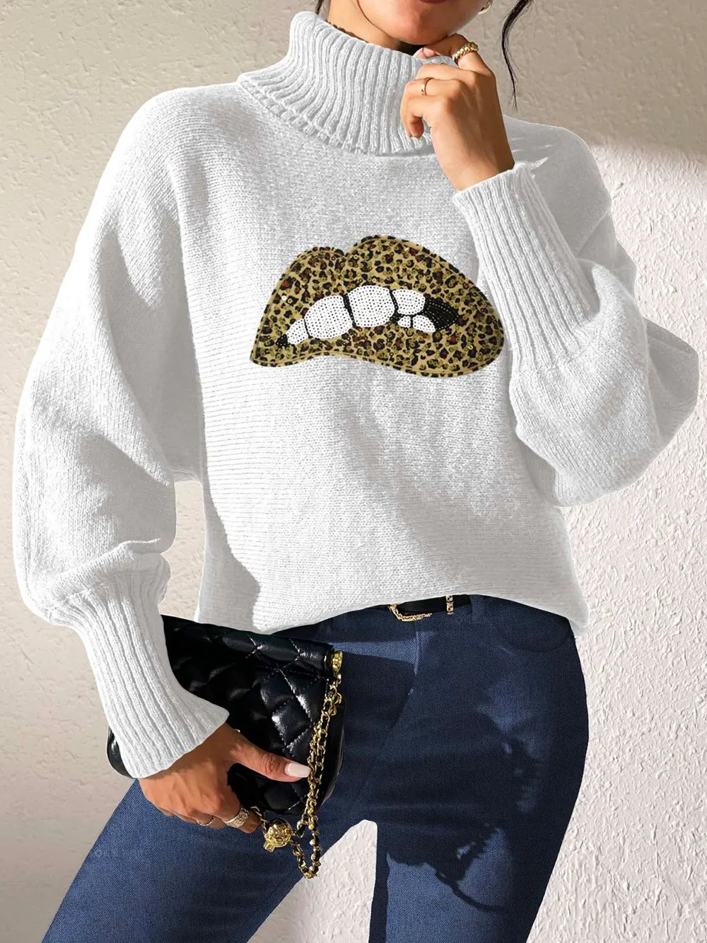 Lip Turtleneck Long Sleeve Sweater, image 26