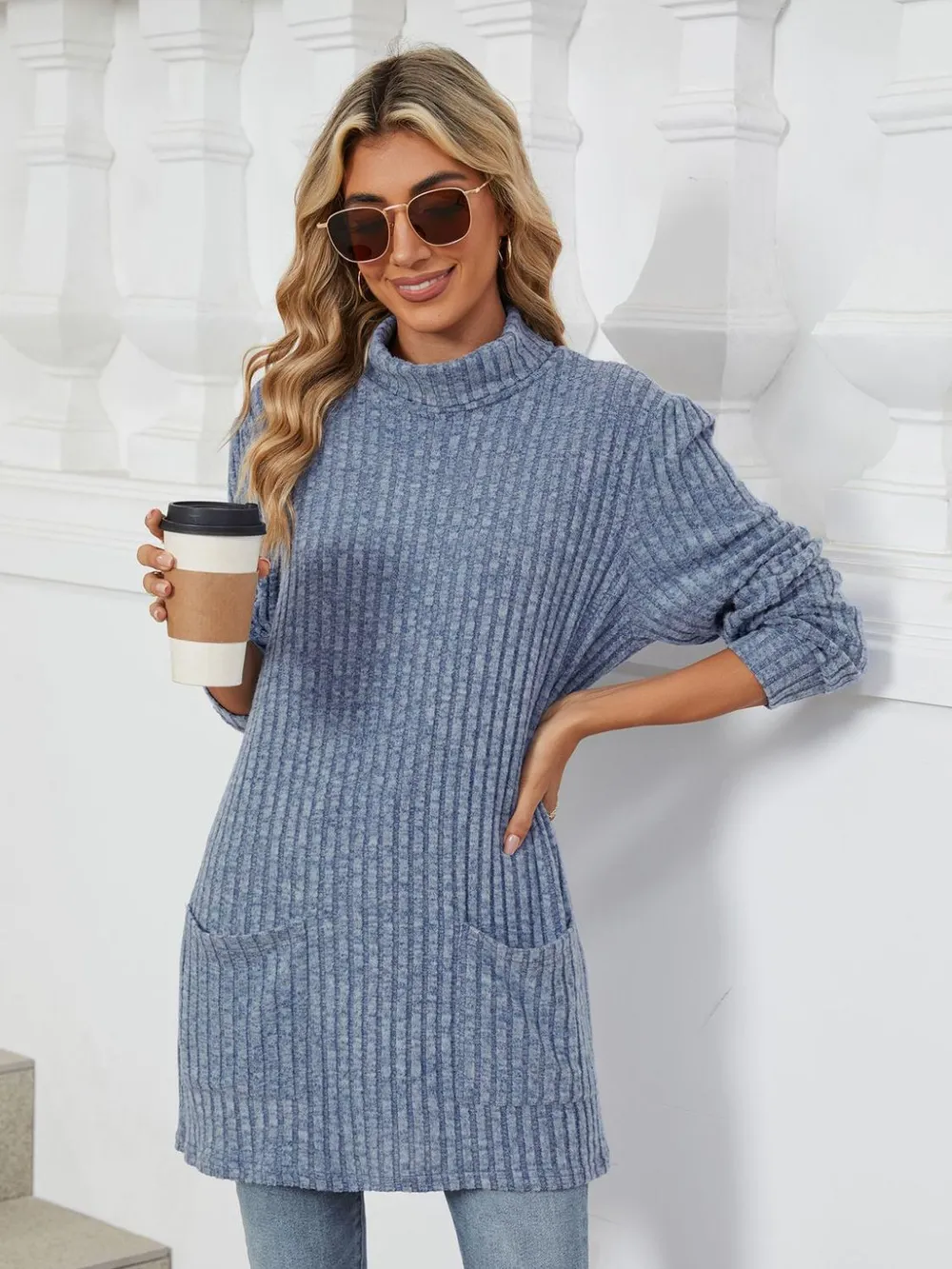 Ribbed Mock Neck Long Sleeve T-Shirt, image 33