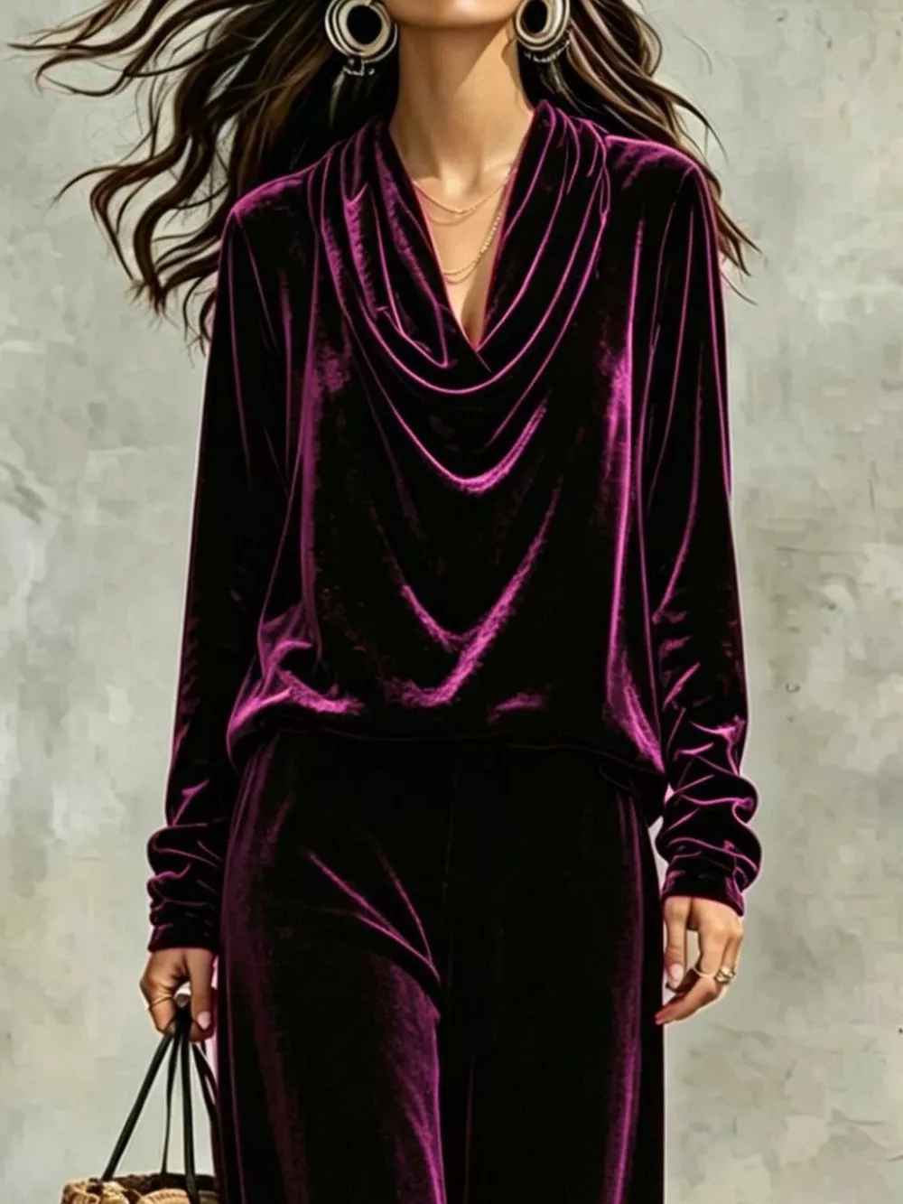 Full Size Velvet Cowl Neck Top and Pants Set Plus Size, image 11