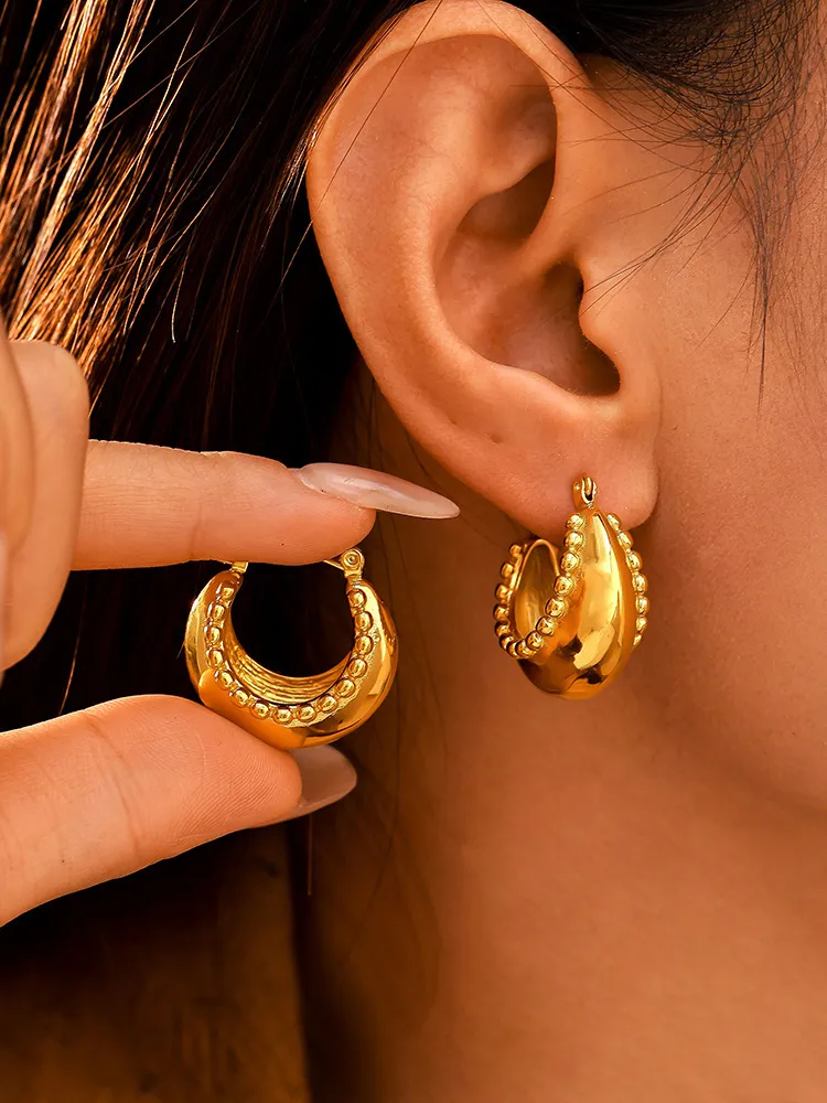 18K Gold-Plated Stainless Steel Huggie Earrings, image 4