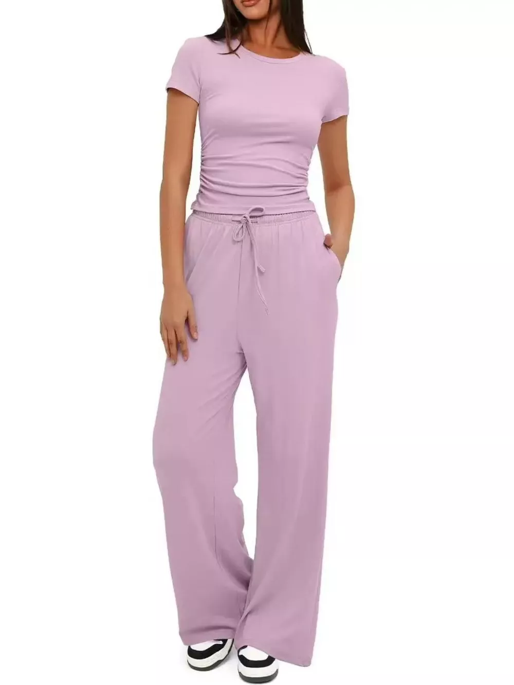 Round Neck Short Sleeve Top and Pants Set, image 8