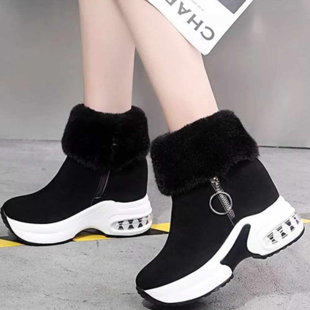 Fuzzy Side Zipper Platform Ankle Boots, image 10