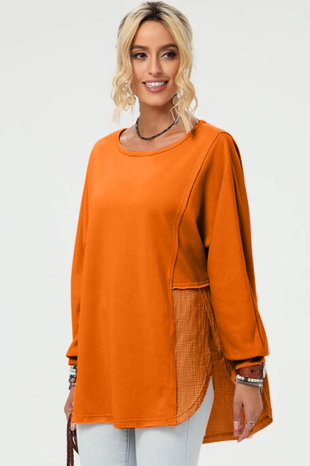 Full Size Long Sleeve High-Low T-Shirt, image 5