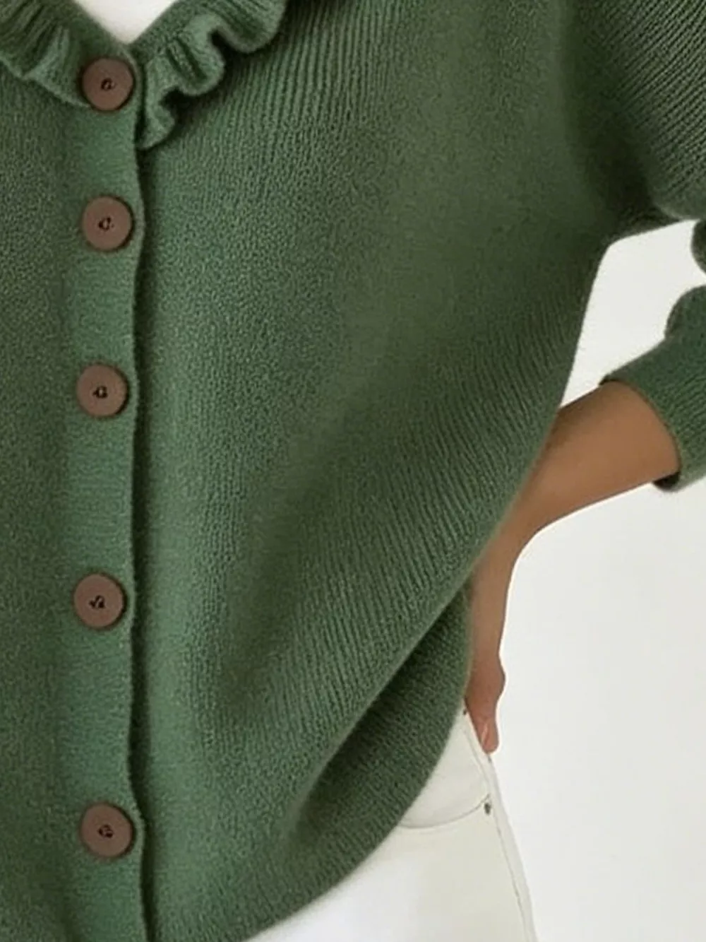 Ruffled Neckline Button-Up Cardigan, image 18