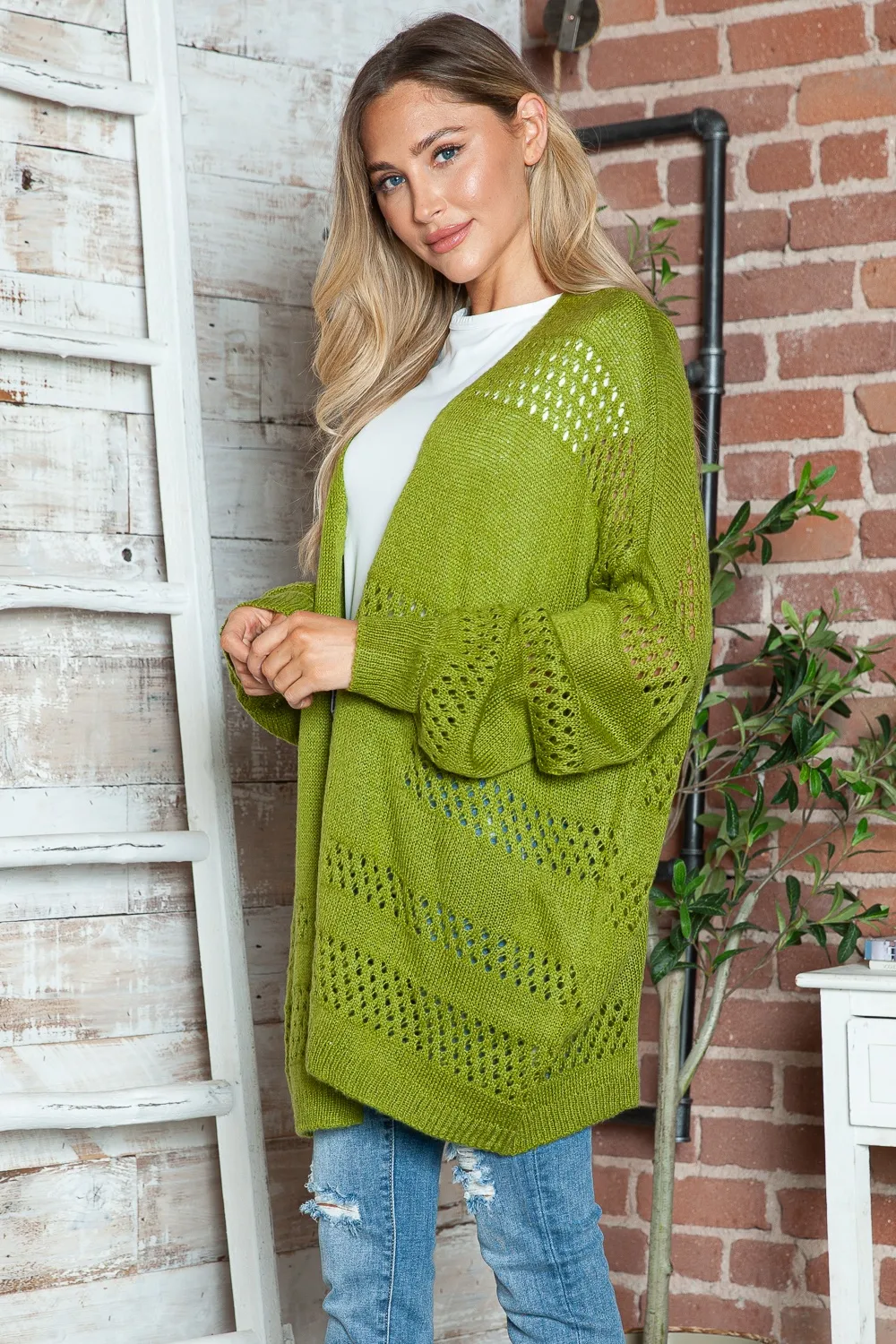 Openwork Open Front Long Sleeve Cardigan, image 23