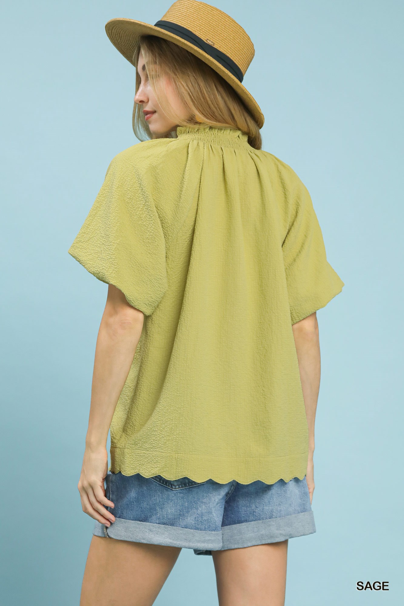 Scalloped Hem Textured Blouse, image 2