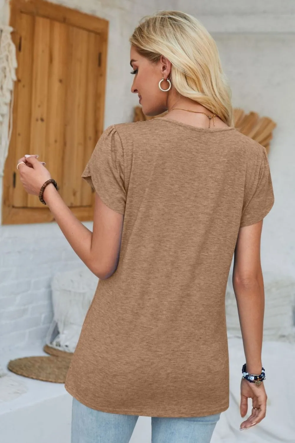 V-Neck Petal Sleeve T-Shirt, image 24