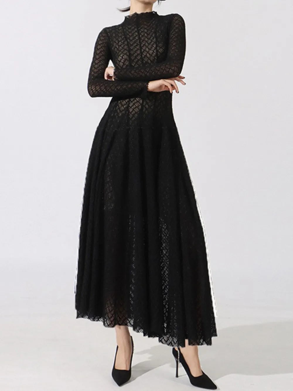 Lace Mock Neck Long Sleeve Dress
