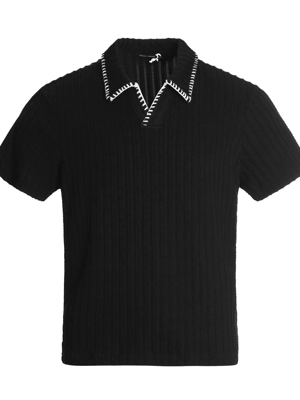 Men's Ribbed Knit Polo with Contrast Stitching