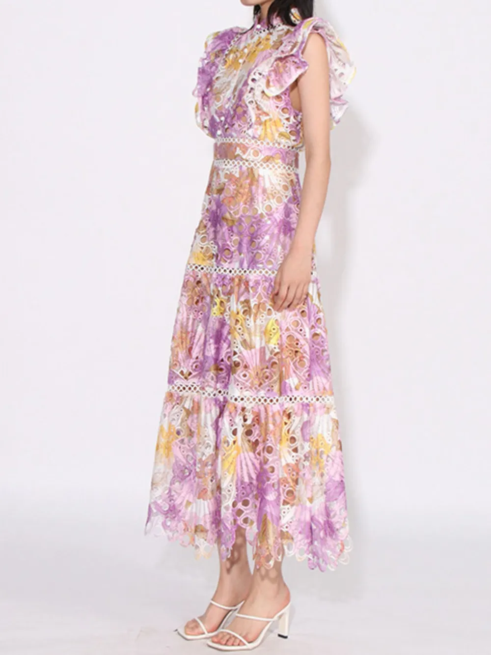Ruffled Hollow Out Tiered Midi Dress, image 6