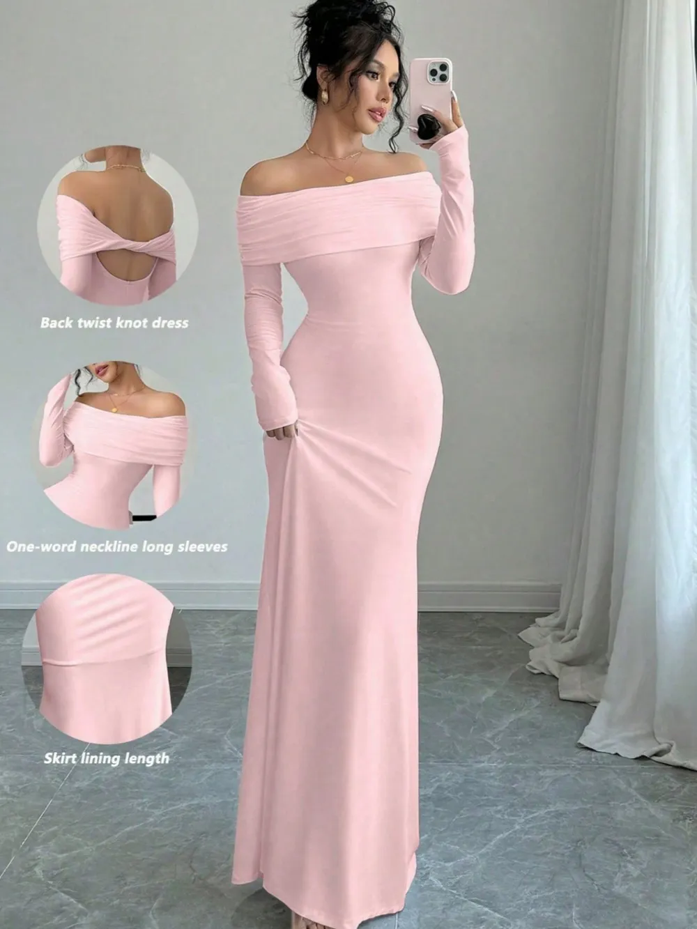 Off-Shoulder Long Sleeve Bodycon Maxi Dress, image 4