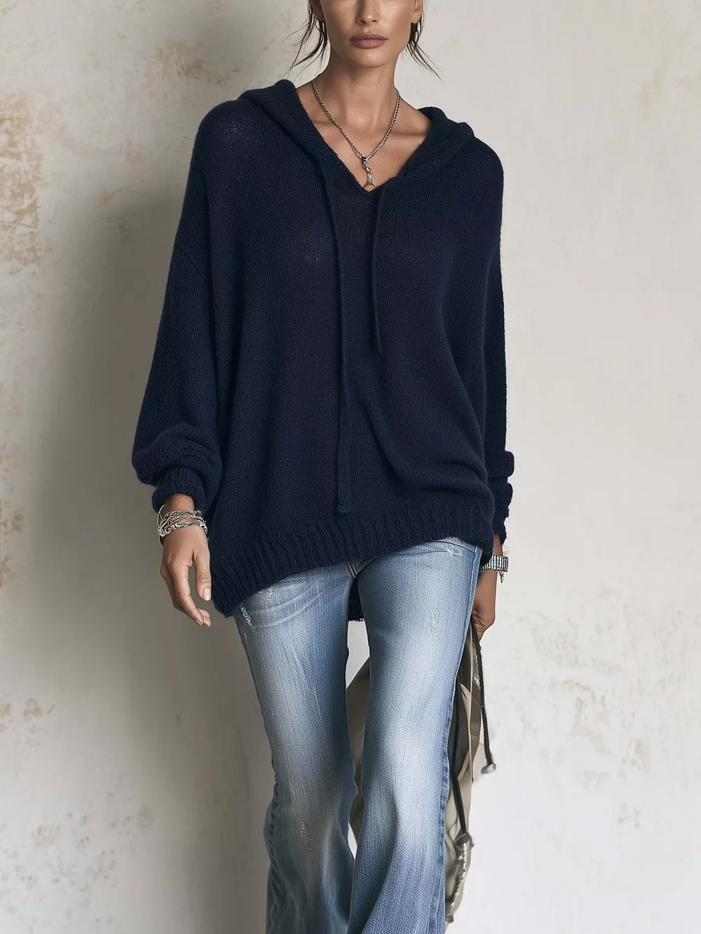 Full Size Drawstring Ribbed Hem Hooded Sweater Plus Size, image 4