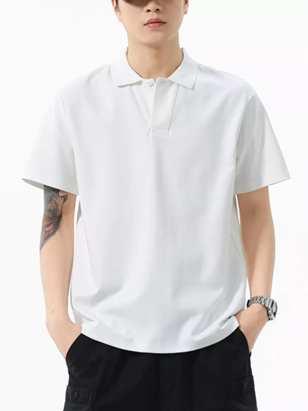 Men's Full Size Solid Color Casual Polo Shirt Plus Size, image 4