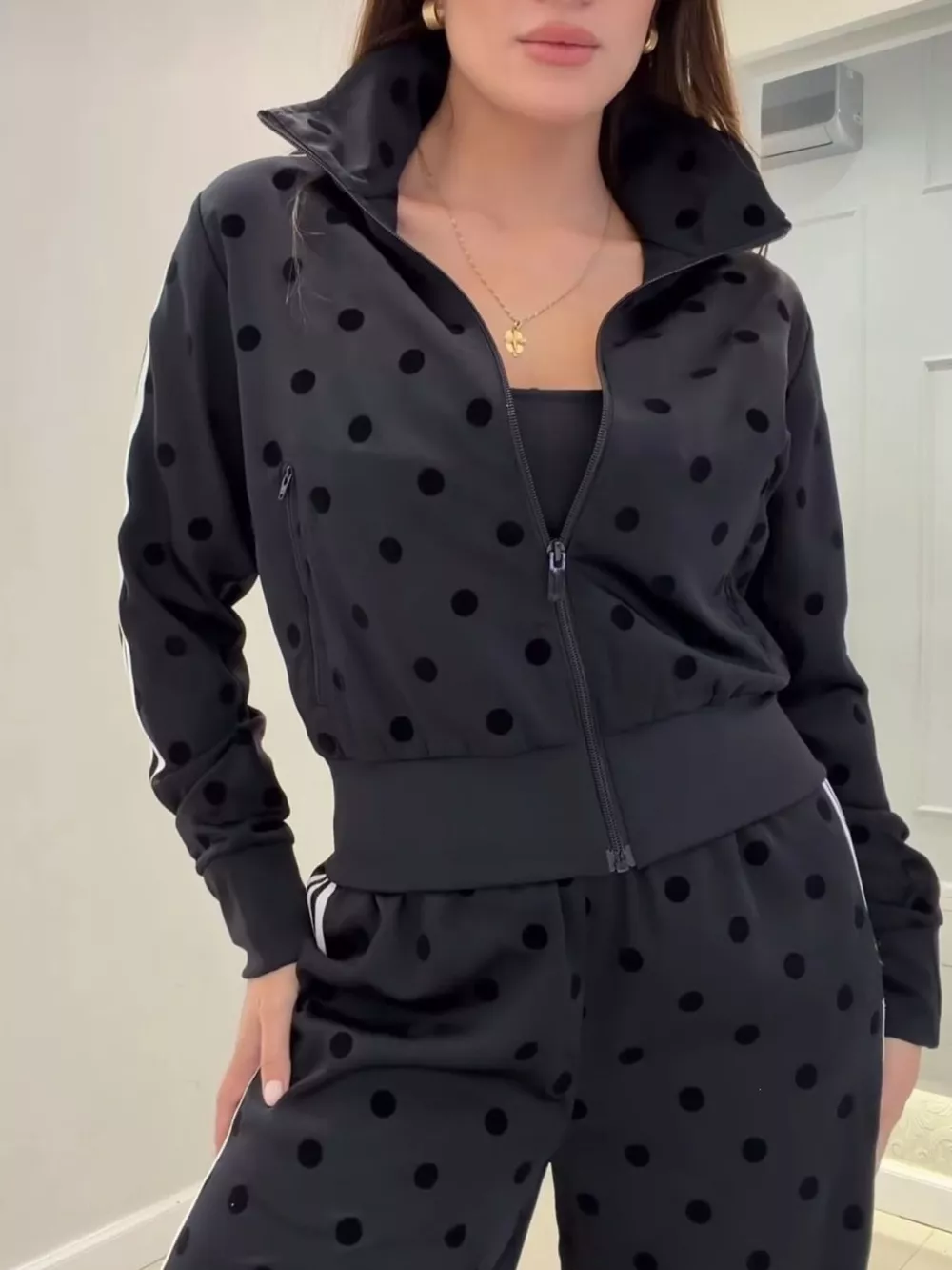 Polka Dot Zip Up Outerwear and Pants Set, image 12