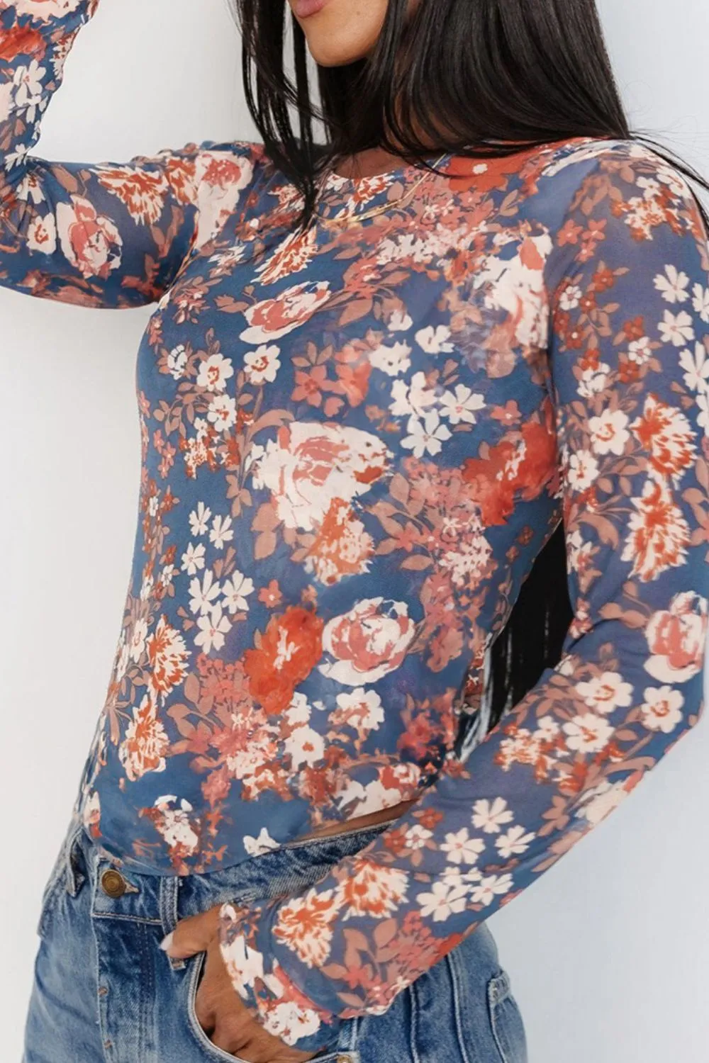 Floral Round Neck Long Sleeve T-Shirt, image 5