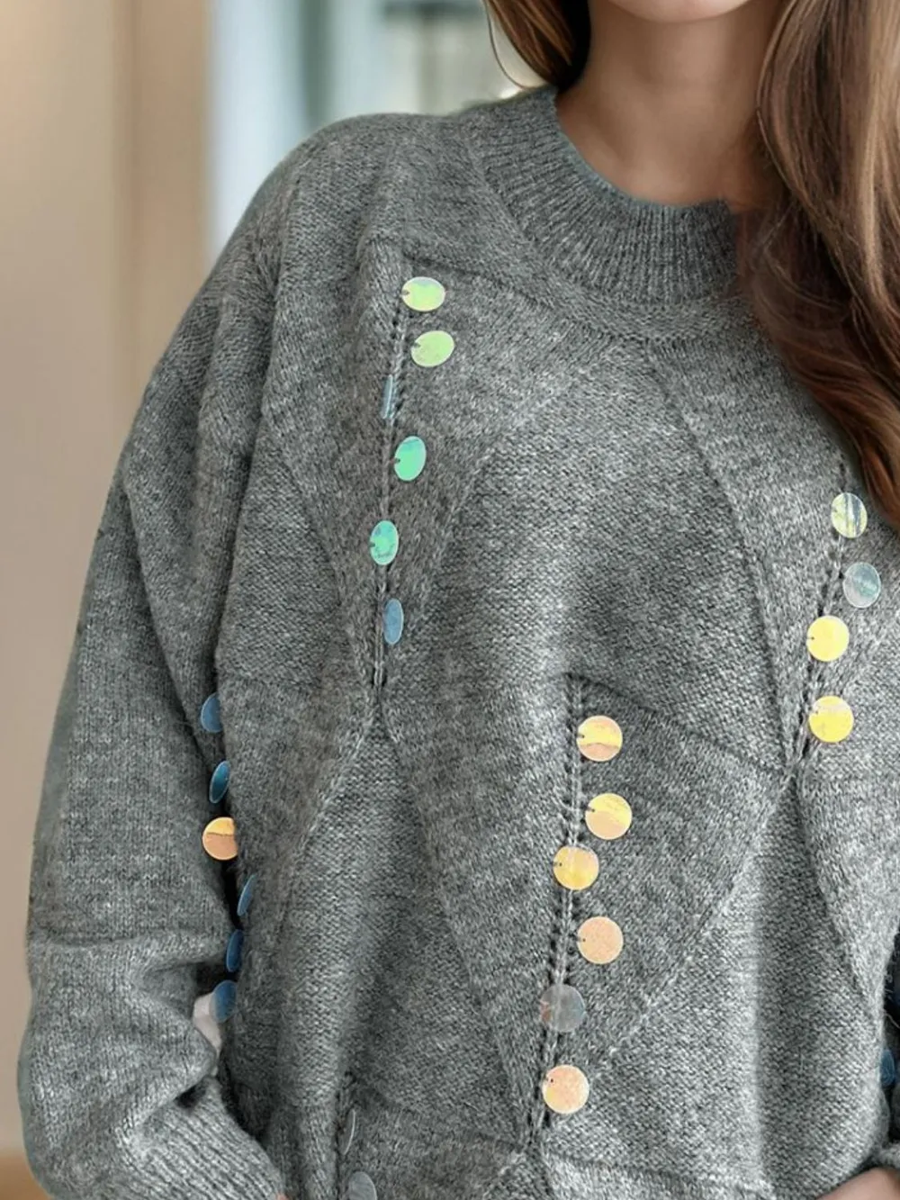 Sequin Mock Neck Long Sleeve Sweater, image 6