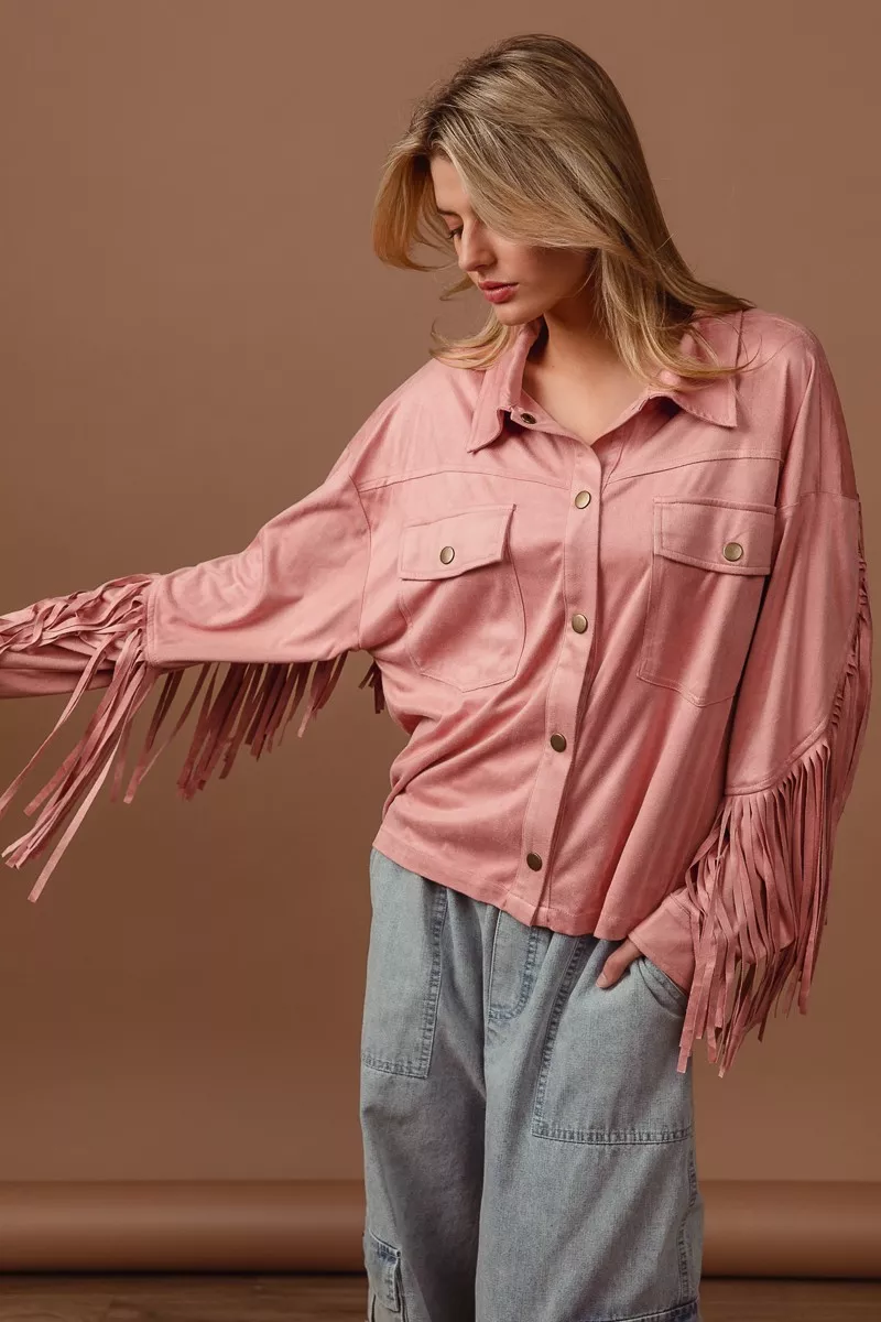 Suede Fringe Long Sleeve Jacket, image 7