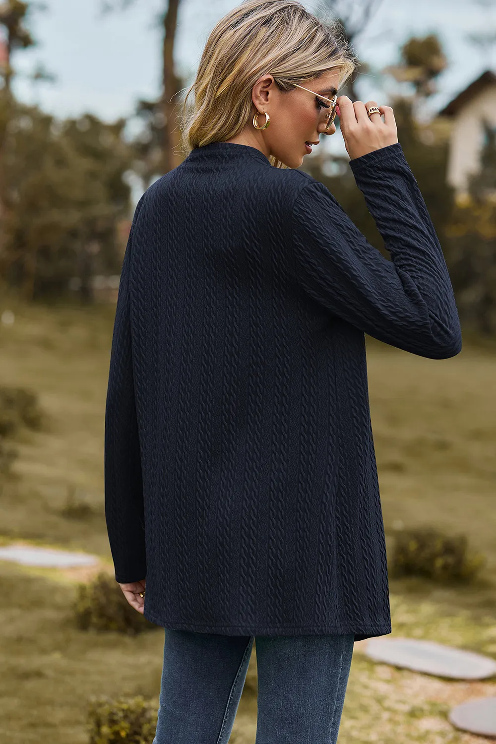 Textured Open Front Long Sleeve Cardigan, image 8