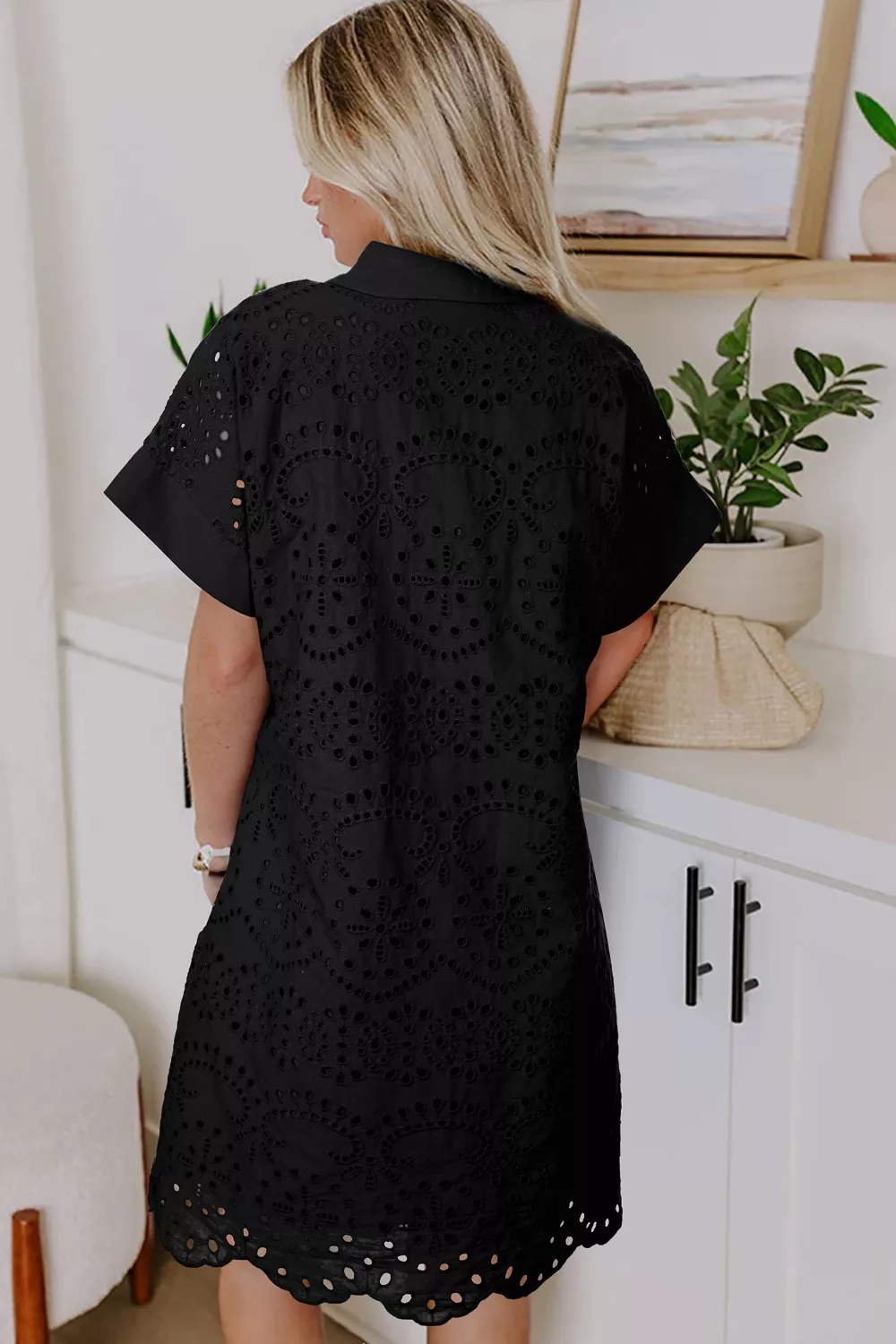 Eyelet Trim Short Sleeve Dress, image 2
