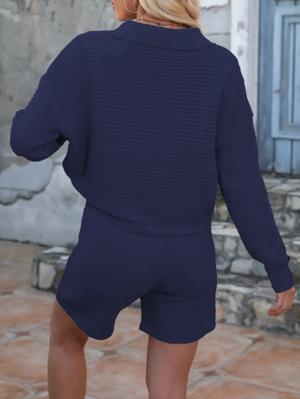 Johnny Collar Long Sleeve Top and Shorts Sweater Set, image 35