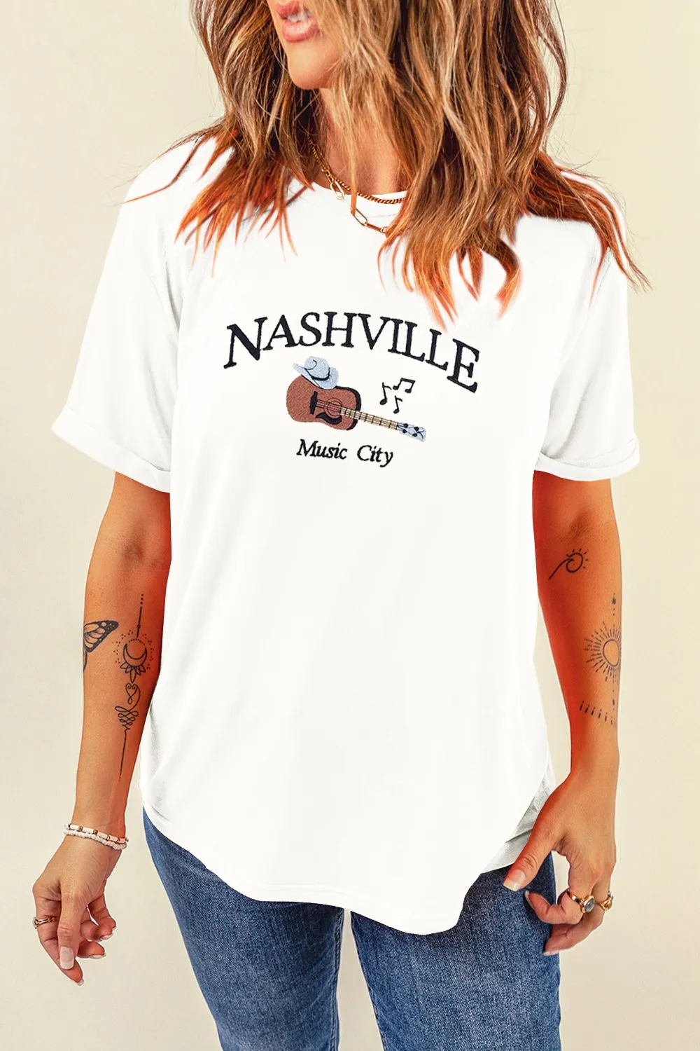 Guitar NASHVILLE Music City Print Crewneck Tee, image 4