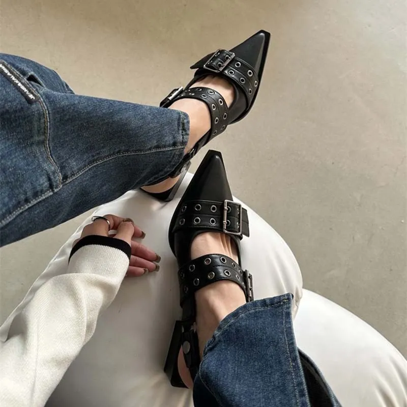 Point Toe Eyelet Buckle Slip-Ons, image 5