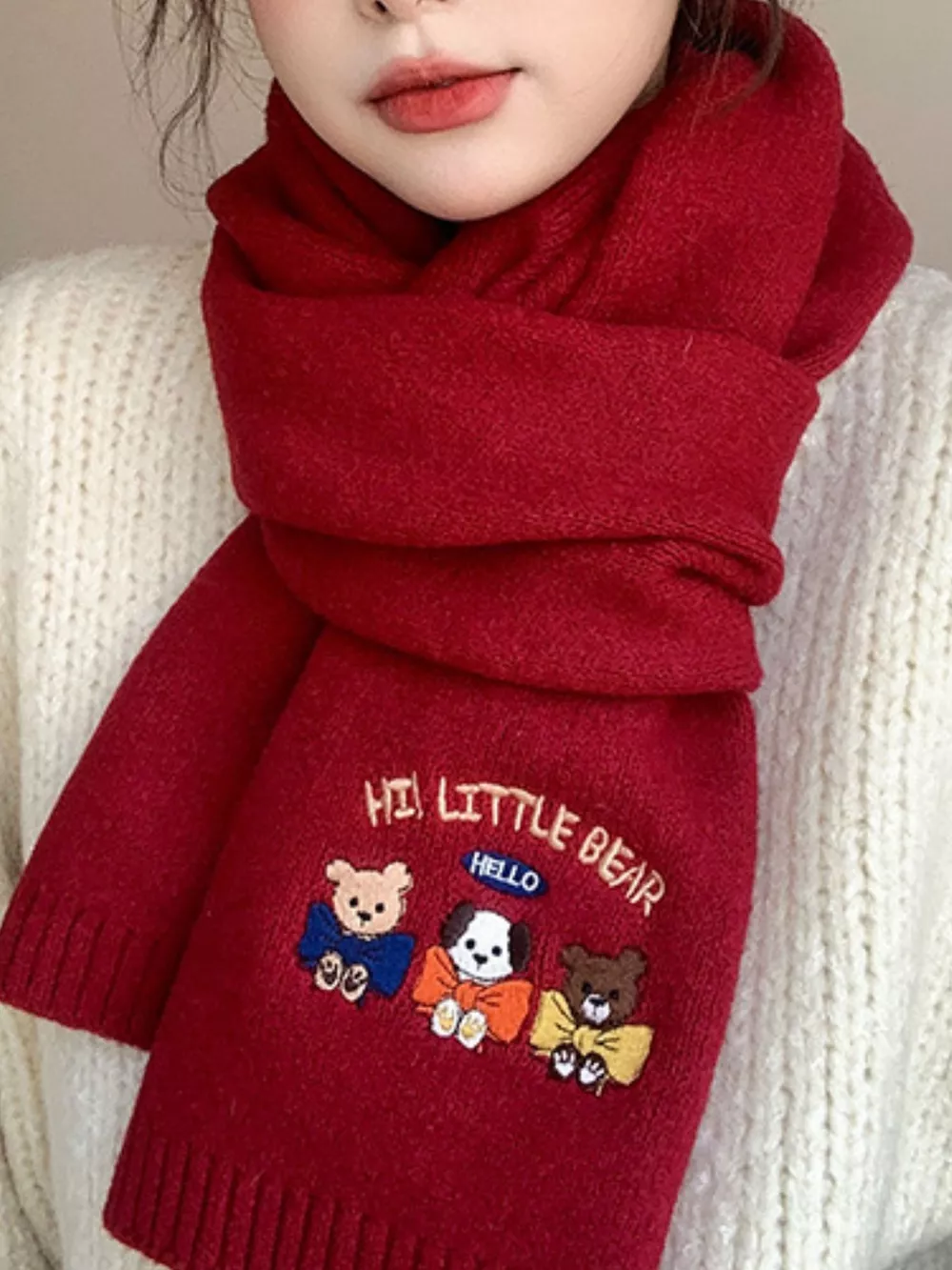 Embroidered Cartoon Warm Scarf, image 2