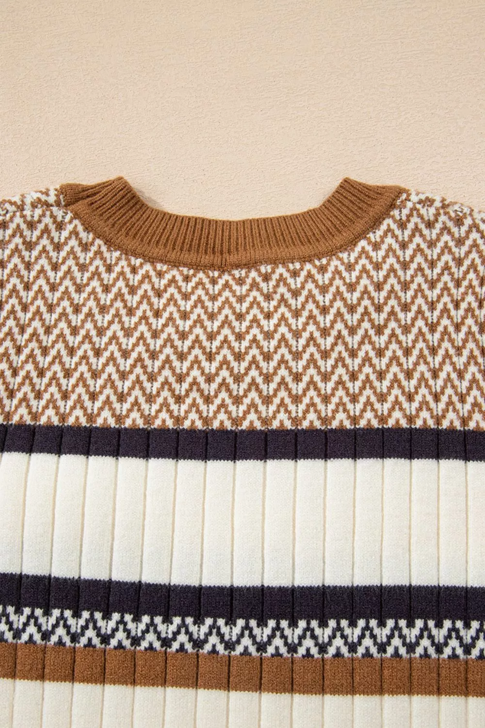 Stripe Stylish Pattern Knitted Ribbed Trim Slim Sweater, image 4